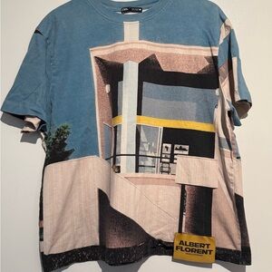 Zara Geometric Print Tee - Blue, Cream, Black